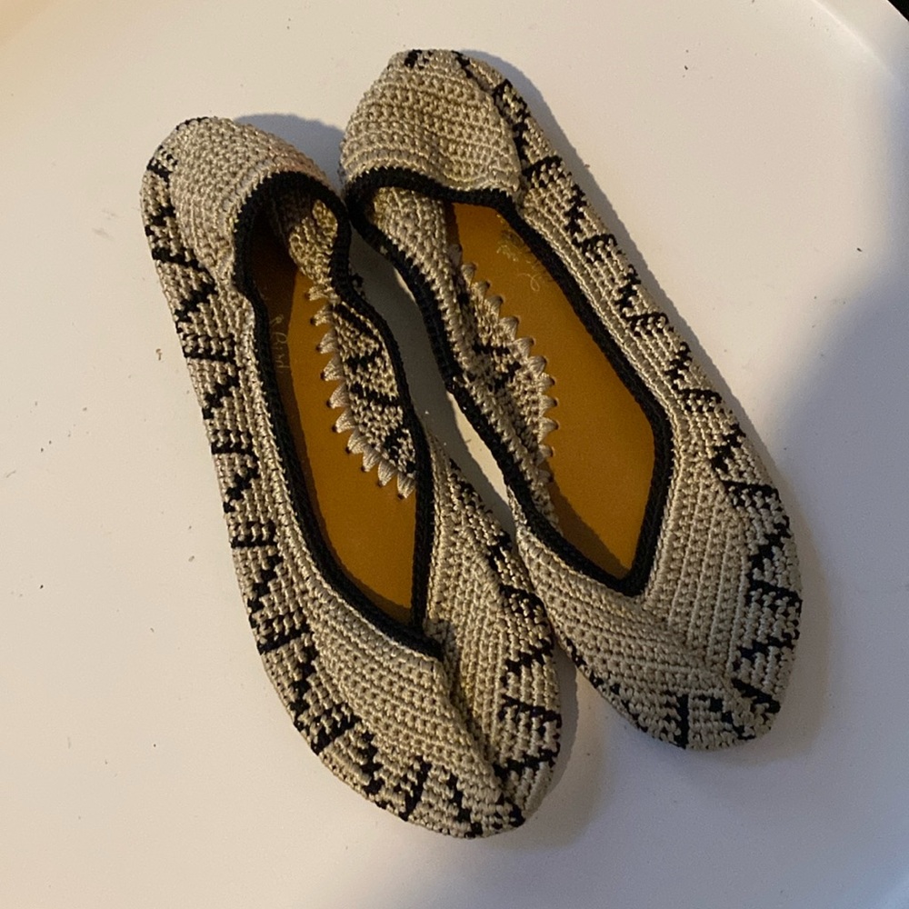 Handmade crochet and leather slippers